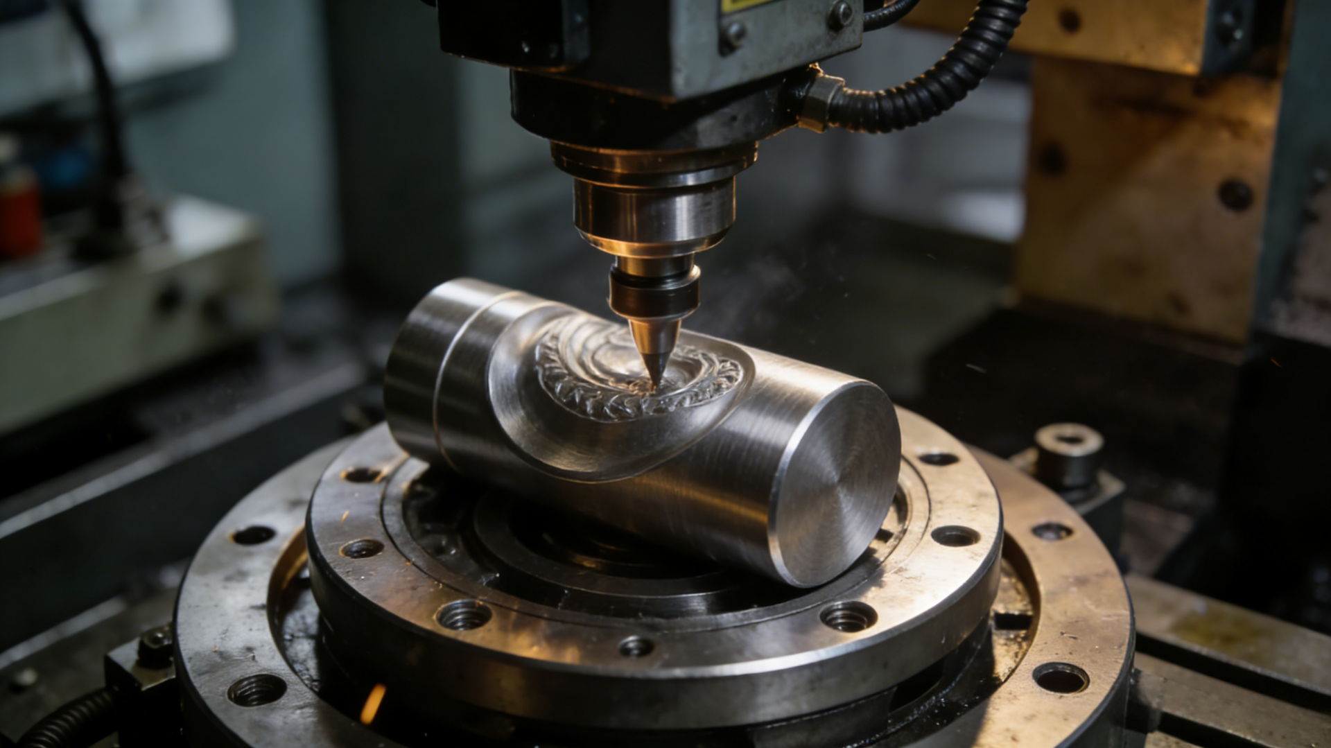 4-Axis CNC Rotary Table Machining Cylindrical Metal Workpiece